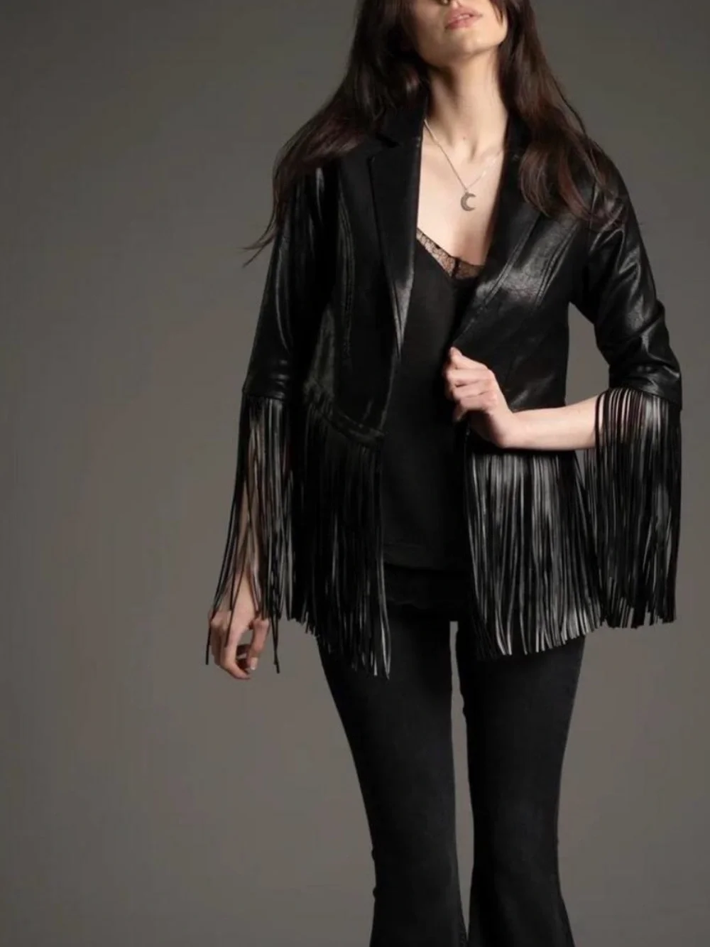 Little Lies Fringe Jagger Jacket Faux Leather Punk Goth - Picture 5 of 5